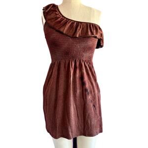 Womens Dress Size Medium Brown Tie Dye Ruffle Festival Earthy Summer Cottage